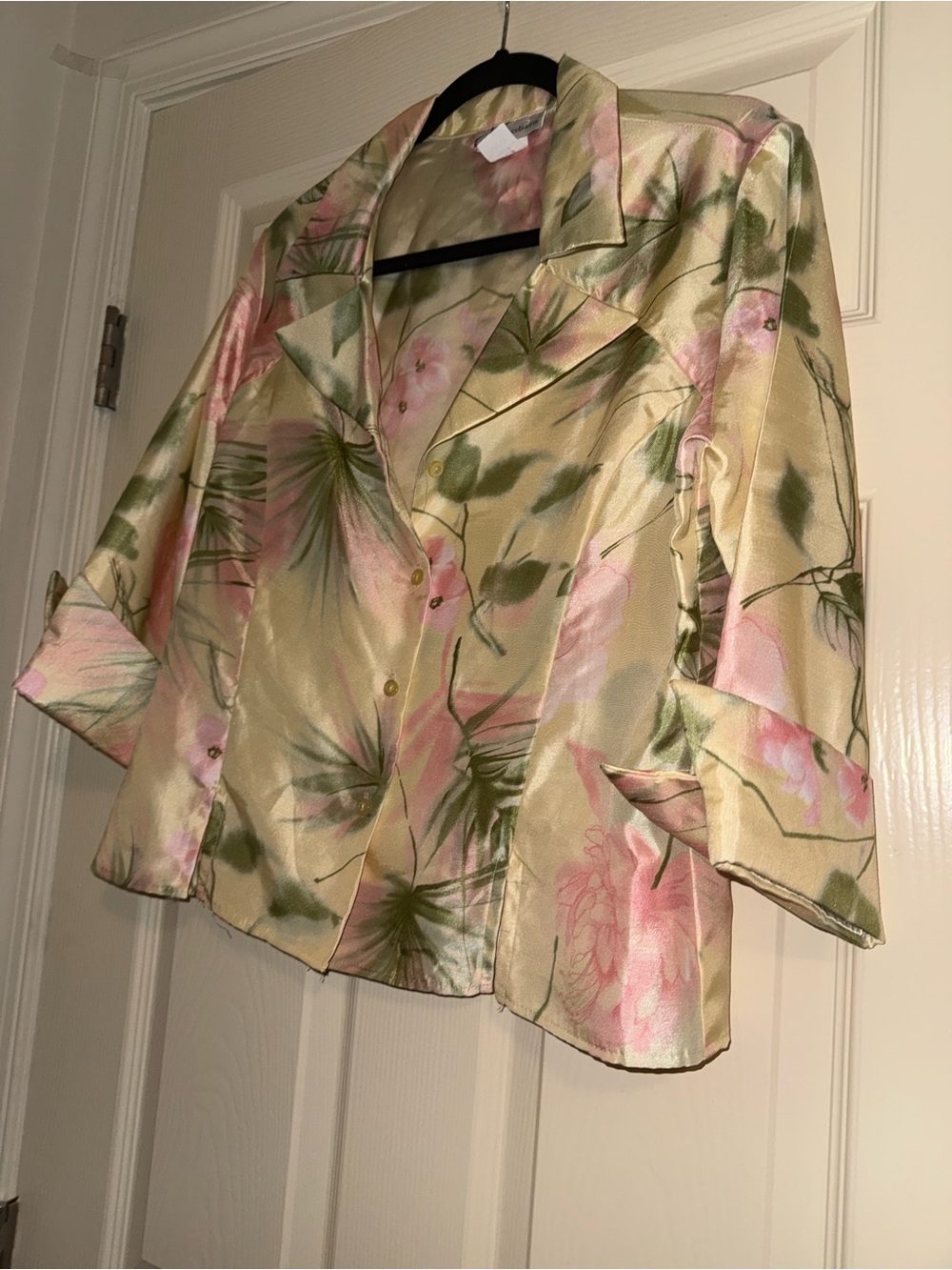 dressbarn Pale Yellow Blazer with Pink & Green Floral Print